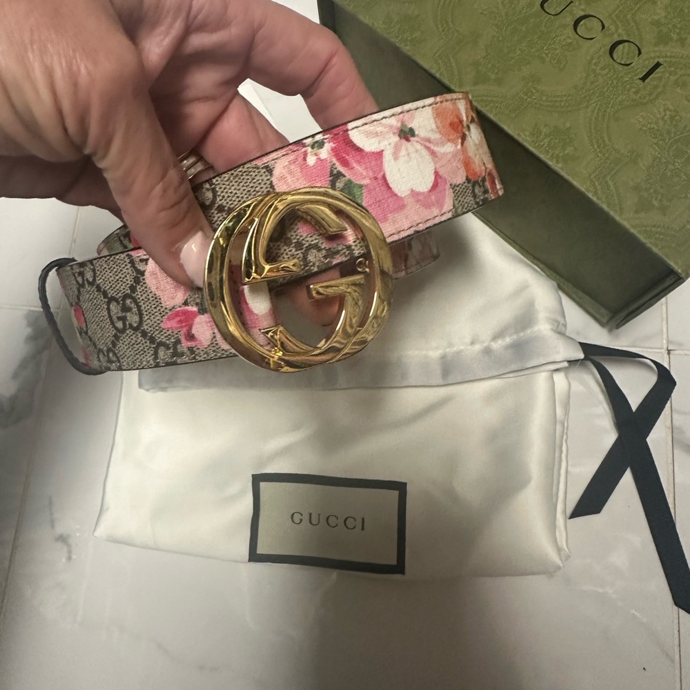 Gucci Bloom Pink Floral Belt - Size 75